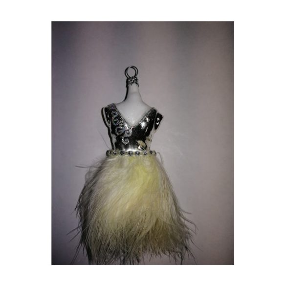 Dísz üveg ruha 9cm krém-ezüst