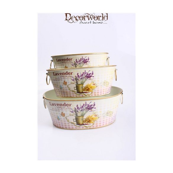 Bádog oválkaspó "Lavender" 14,5x24x9cm