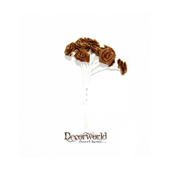 Szatén rózsacsokor barna 12db/csok.