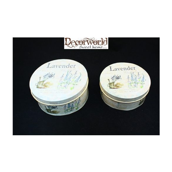 Bádog kör doboz levendulás 18x8cm