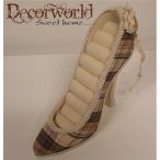 Polirezin ékszertartó cipő barnakockás 18cm