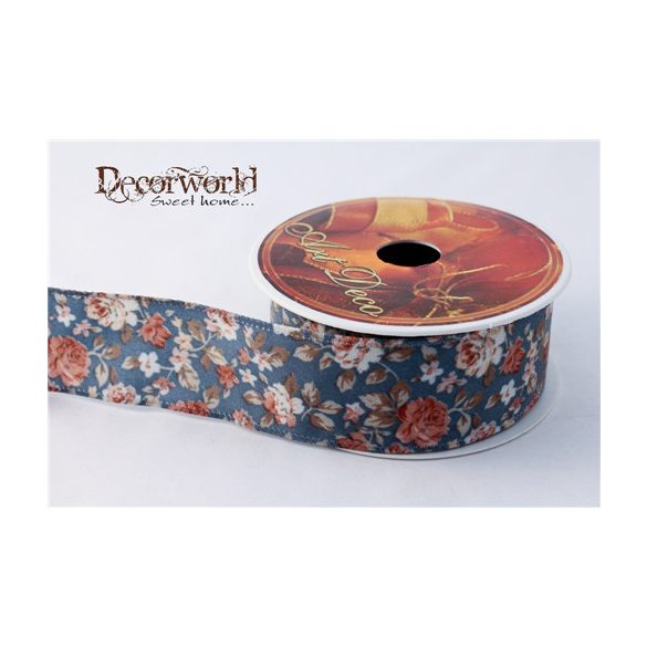 Textil szalag drótos rózsás 4/10m - Kék