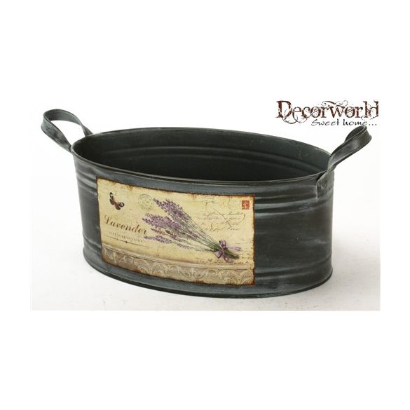Bádog ovális kaspó+fűl levendulás