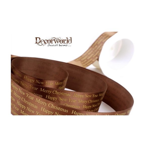 Szatén szalag xmas barna 38mmx10m