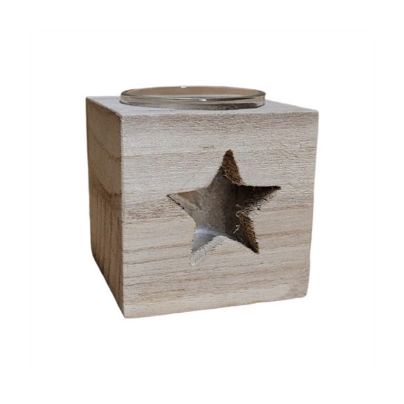 Fa Mécsestartó+üveg uszadékfa/csillag 8cm