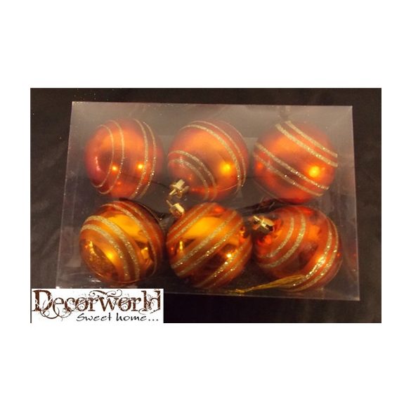 Gömb mű.a csikos narancs-piros S/6db 6cm