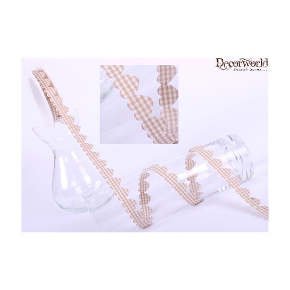 Textil szalag kockás szív/drap 15mm/10m