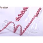 Textil szalag kockás szív/bordó 15mm/10m