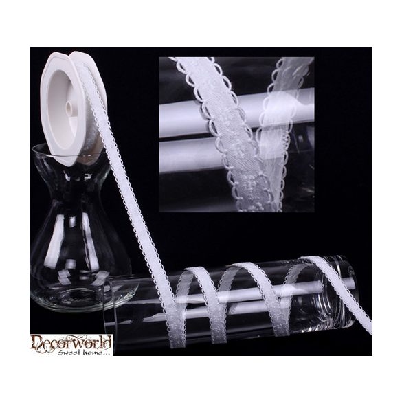 Textil szalag hímzett fehér 9mm/10m