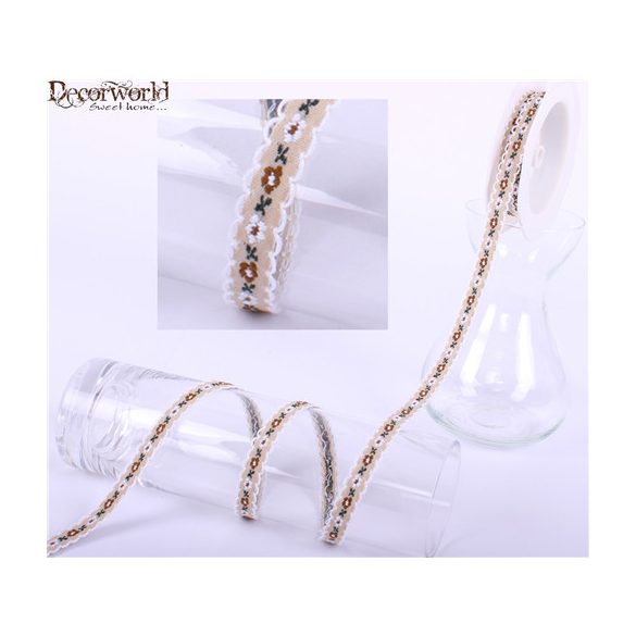 Textil szalag hímzett drap-fehér 9mm/10m