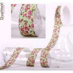 Textil szalag drótos virágos 25mm/10m - Zöld