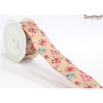 Textil szalag drótos virágos 25mm/10m - Drapp