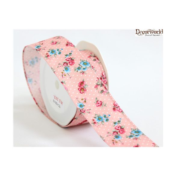 Textil szalag drótos virágos 25mm/10m - Mályva