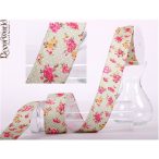 Textil szalag drótos virágos 3,8/10m - Zöld