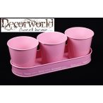 Bádog kaspó 3db + tálca pasztell - Rózsaszín