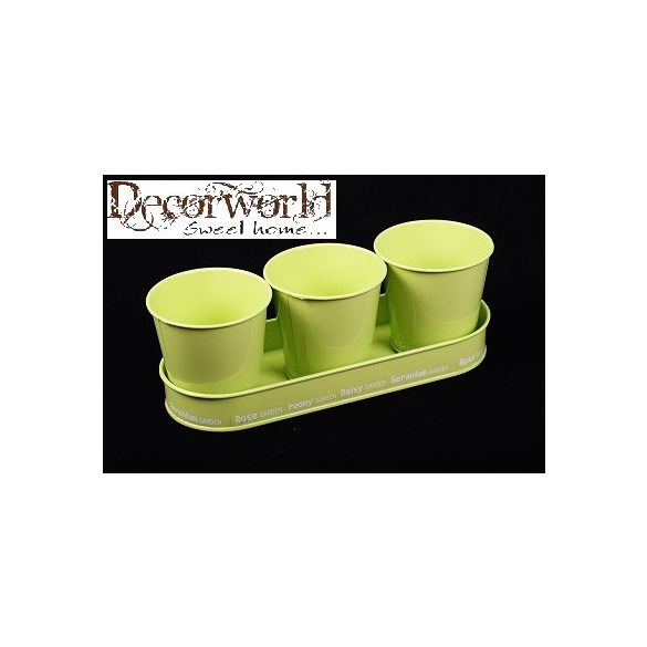 Bádog kaspó 3db + tálca - Pasztell zöld