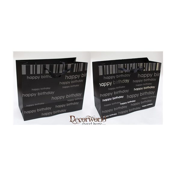 Papírtasak italos "Happy Birthday" 12,5x35 cm - Fekete