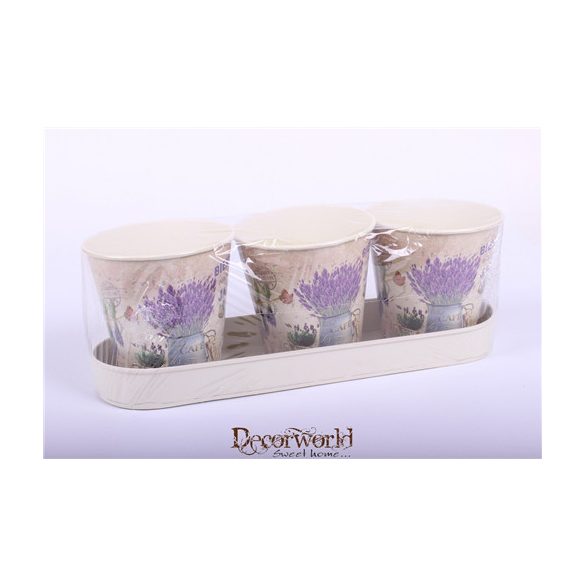 Bádog kaspó S/3 tálca levendula 30x10cm