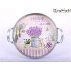 Bádog tálca kör levendula 31x27cm