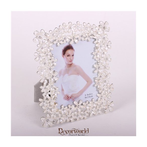 Fém képtartó virágszirom+strassz 9x13cm