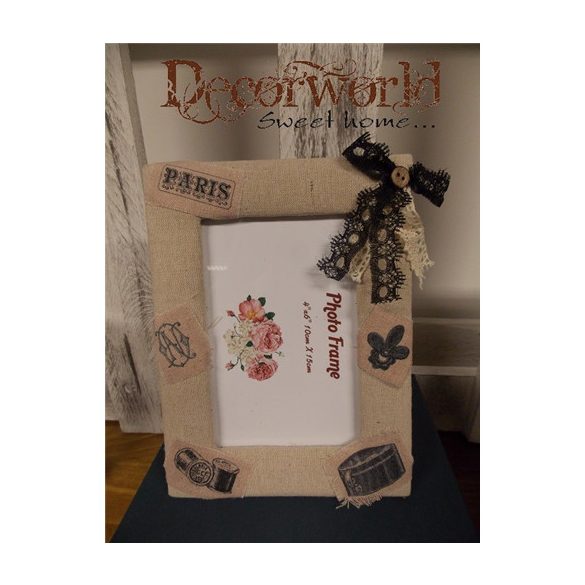 Fa képtartó krém/fekete masni 20x15cm