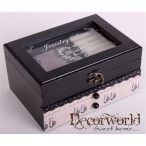 Fa+üveg ékszertartó doboz krém/fekete 21,5x17cm