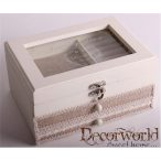 Fa+üveg ékszertartó doboz zsákvászon 21,5x17cm