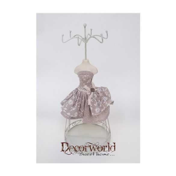 Fém ékszertartó bábu drapp/virág 35cm