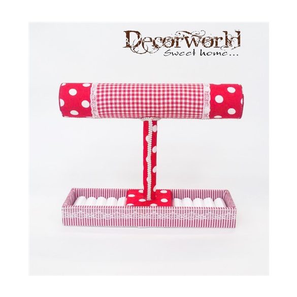 Fa karkötőtartó "t" piros/pöttyös 27x21cm
