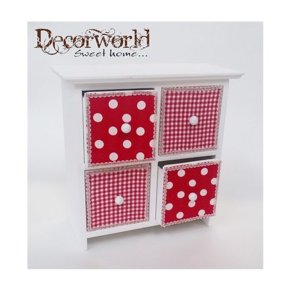 Fa ékszertartó 4fiók fehér/piros pöttyös 24x11cm