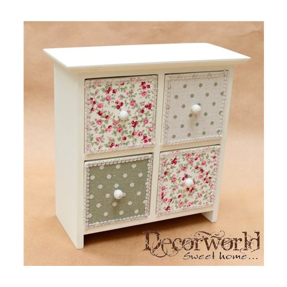 Fa ékszertartó 4fiók pöttyös/virágos 24x11cm