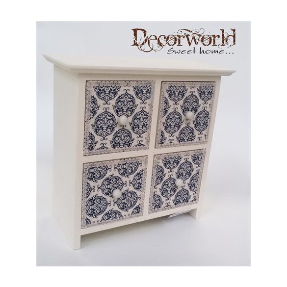 Fa ékszertartó 4fiók kék/csipke 24x11cm