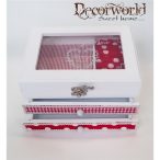 Fa+üveg ékszertartó doboz pios pöttyös 21,5x17cm