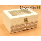 Fa+üveg ékszertartó doboz drapp/virágos 21,5x17cm