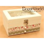 Fa+üveg ékszertartó doboz pöttyös/virágos 21,5x17cm