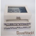 Fa+üveg ékszertartó doboz kék/csipke 21,5x17cm