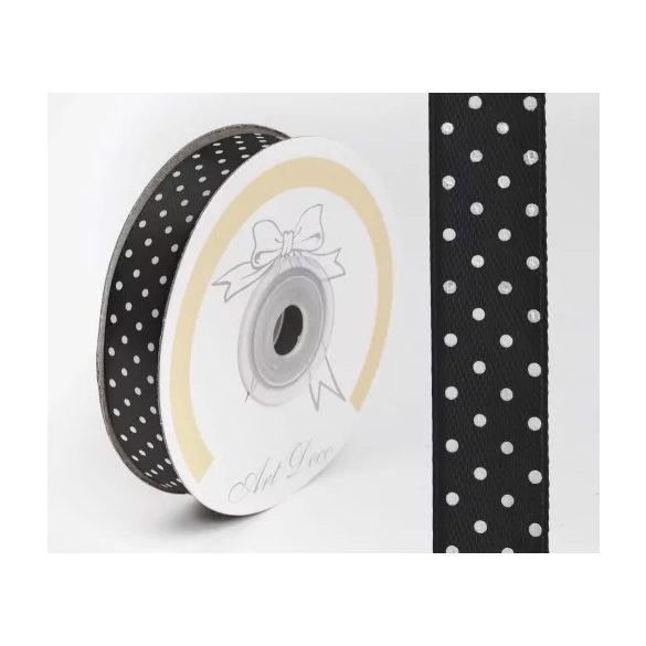 Szalag Szatén Pöttyös 15 mm x 25 m - Fekete