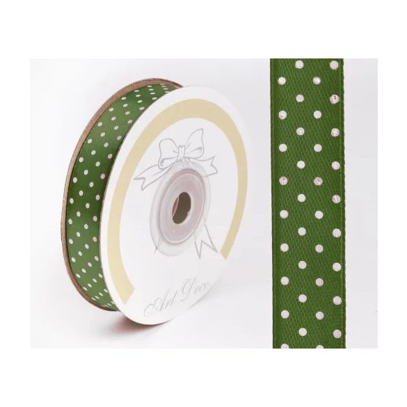 Szalag Szatén Pöttyös 15 mm x 25 m - Olajzöld