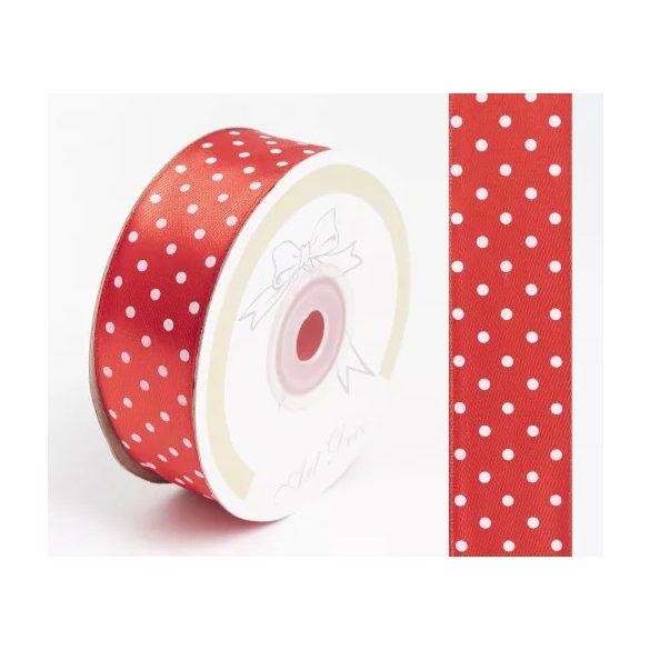 Szatén szalag pöttyös 25mm/25m - Piros