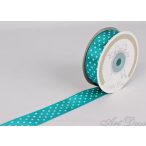 Szatén szalag pöttyös 25mm/25m - Tűrkíz