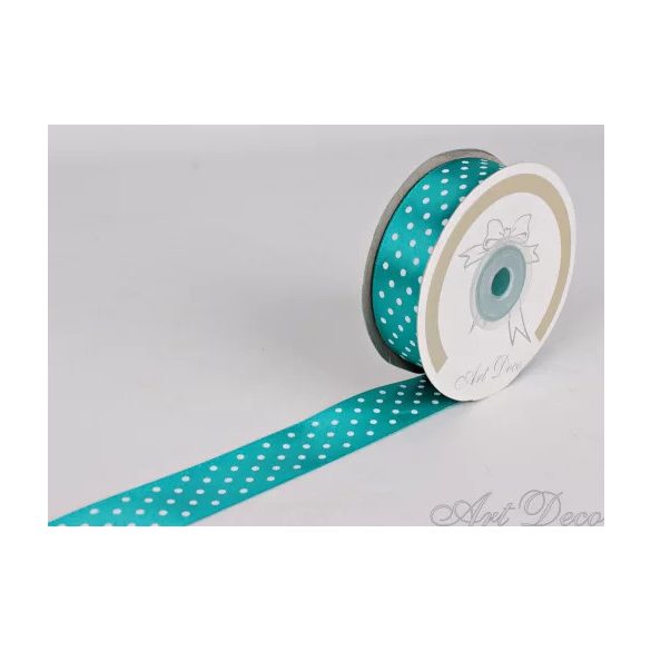 Szatén szalag pöttyös 25mm/25m - Tűrkíz