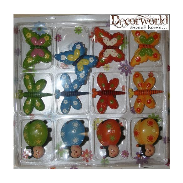 Hütőmágnes pillangó katica szitakötö - 12db/csom