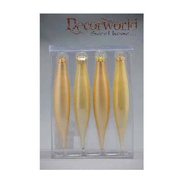 Díszcsepp üveg 15cm - Krém matt&fényes s/4