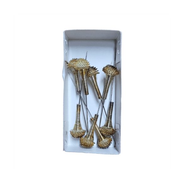 Dekor tű gyönggyel 8cm fém - Krém-arany S/8db