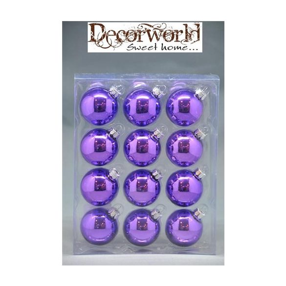 Gömb üveg  szett/12 db fényes közép lila 5cm