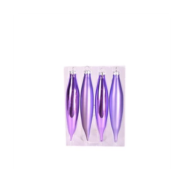 Dísz csepp üveg 15cm - Levendula matt&fényes S/4