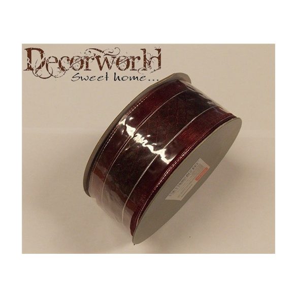 SZALAG 38MM/10M INDÁS TEXTIL BORDÓ-EZÜST