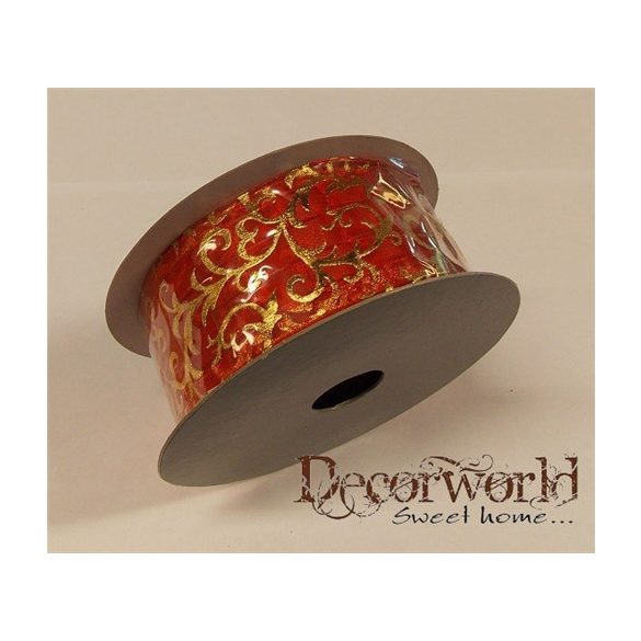 SZALAG 38MM/10M INDÁS TEXTIL PIROS-ARANY