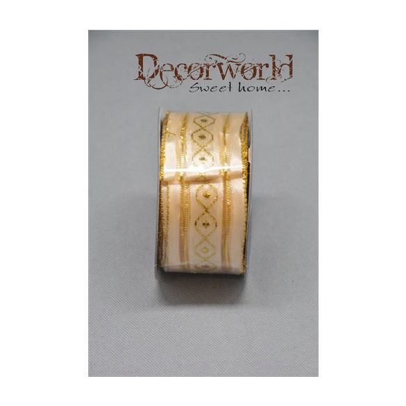 SZALAG 38MM/10M CSIKOS TEXTIL ARANY-KRÉM