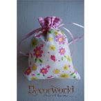   Tasak virágos-pöttyös textil 12x15cm - Rózsaszín-fehér-sárga